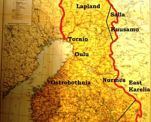 Karttaan merkittynä Suomen rajamuutoksia 1944