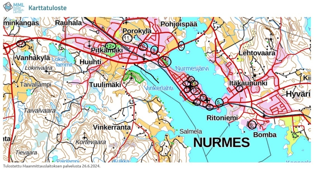 kuvassa Nurmeksen kartta